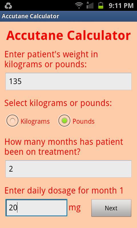 Accutane Calculator