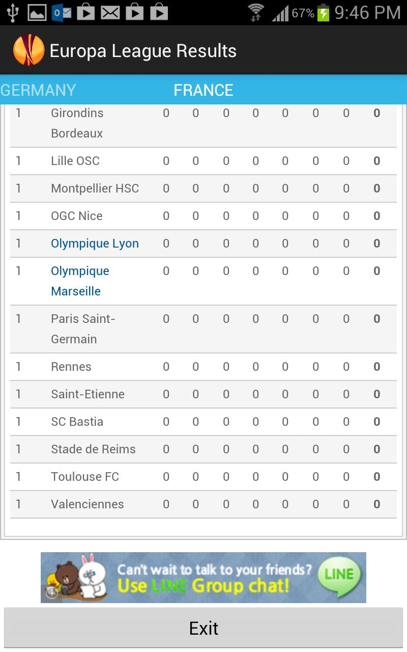 Europa League Results